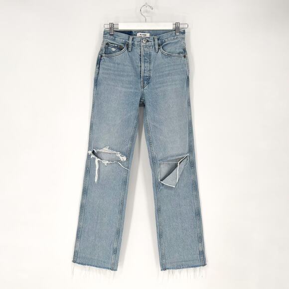 RE/DONE 90s High Rise Loose Distressed Jeans Breezy Indigo with Rips Size 26 - Picture 2 of 7